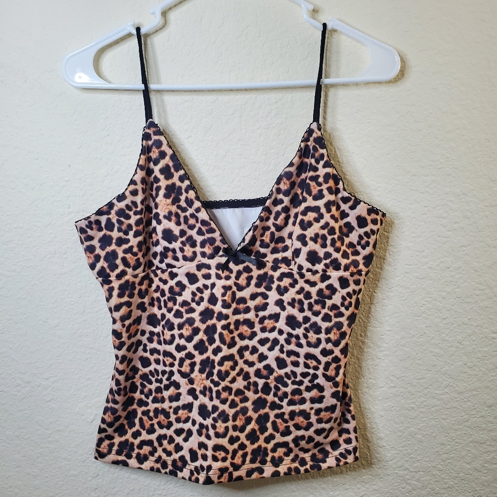 Missguided Animal Print‎ Cheetah Lace Trim Bow Black Cami Womens Top XL